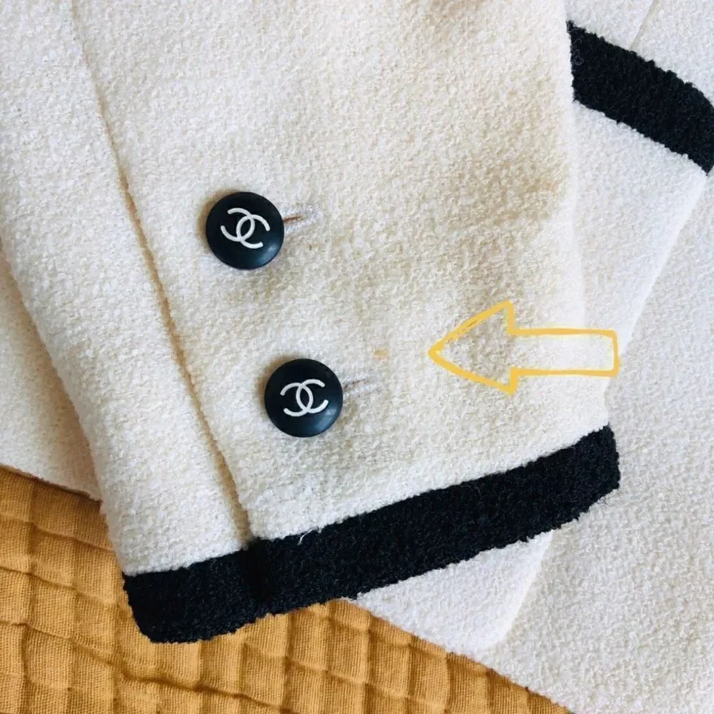 Chanel Iconic Cream and Black Boucle Button Up Blazer
